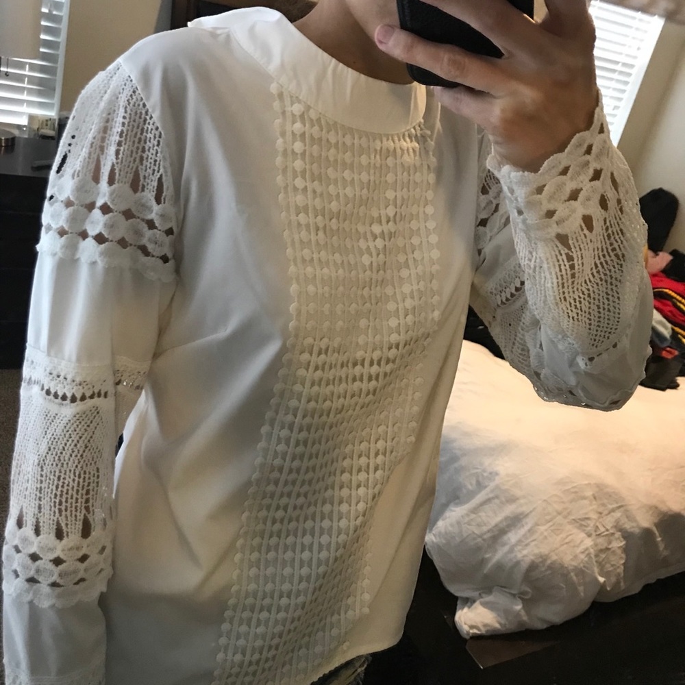 Crochet detail long sleeve shirt blouse